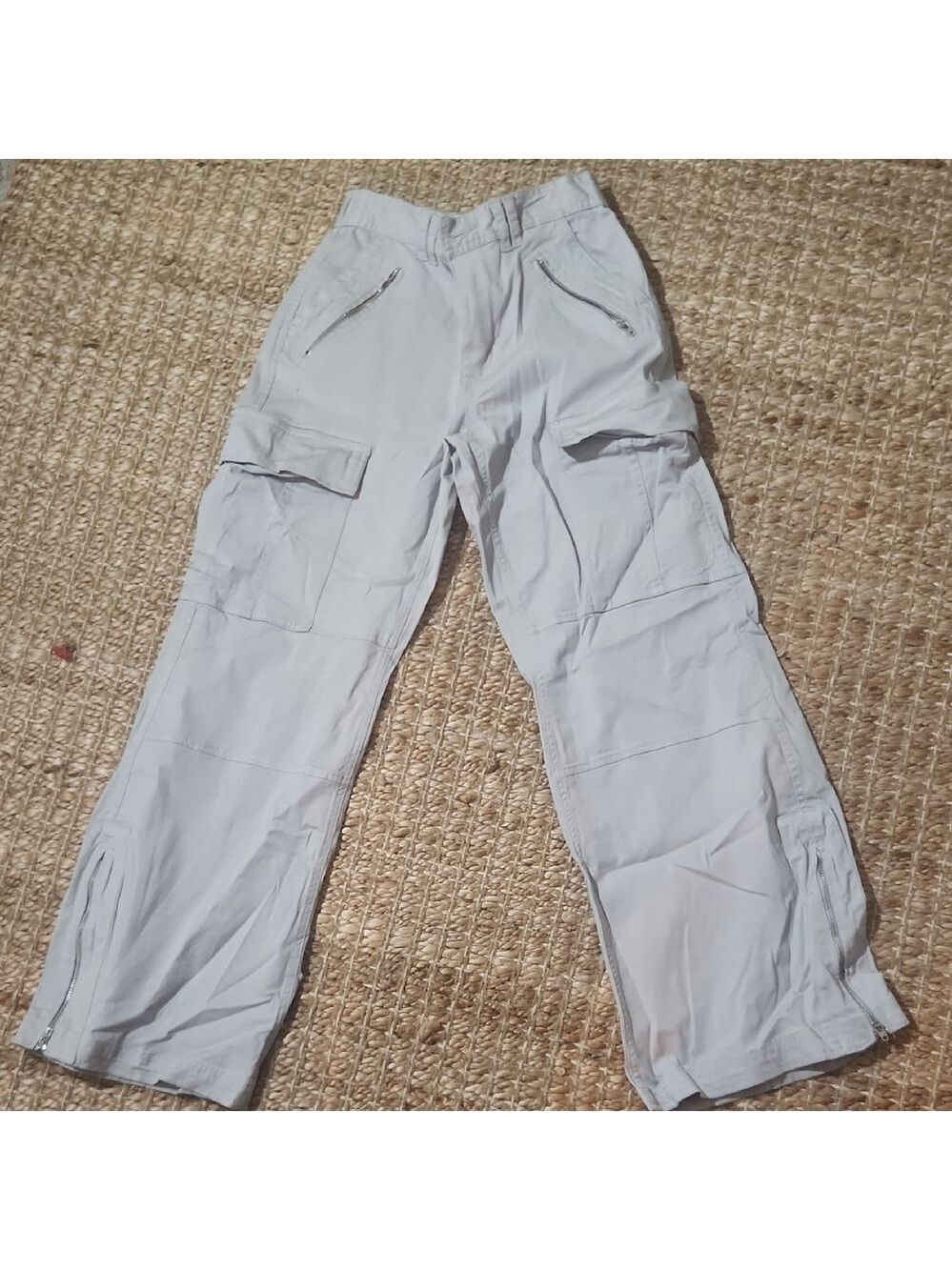 Ultra Flirt Women's Light Gray Wide Leg Cargo Casual Comfy Pants